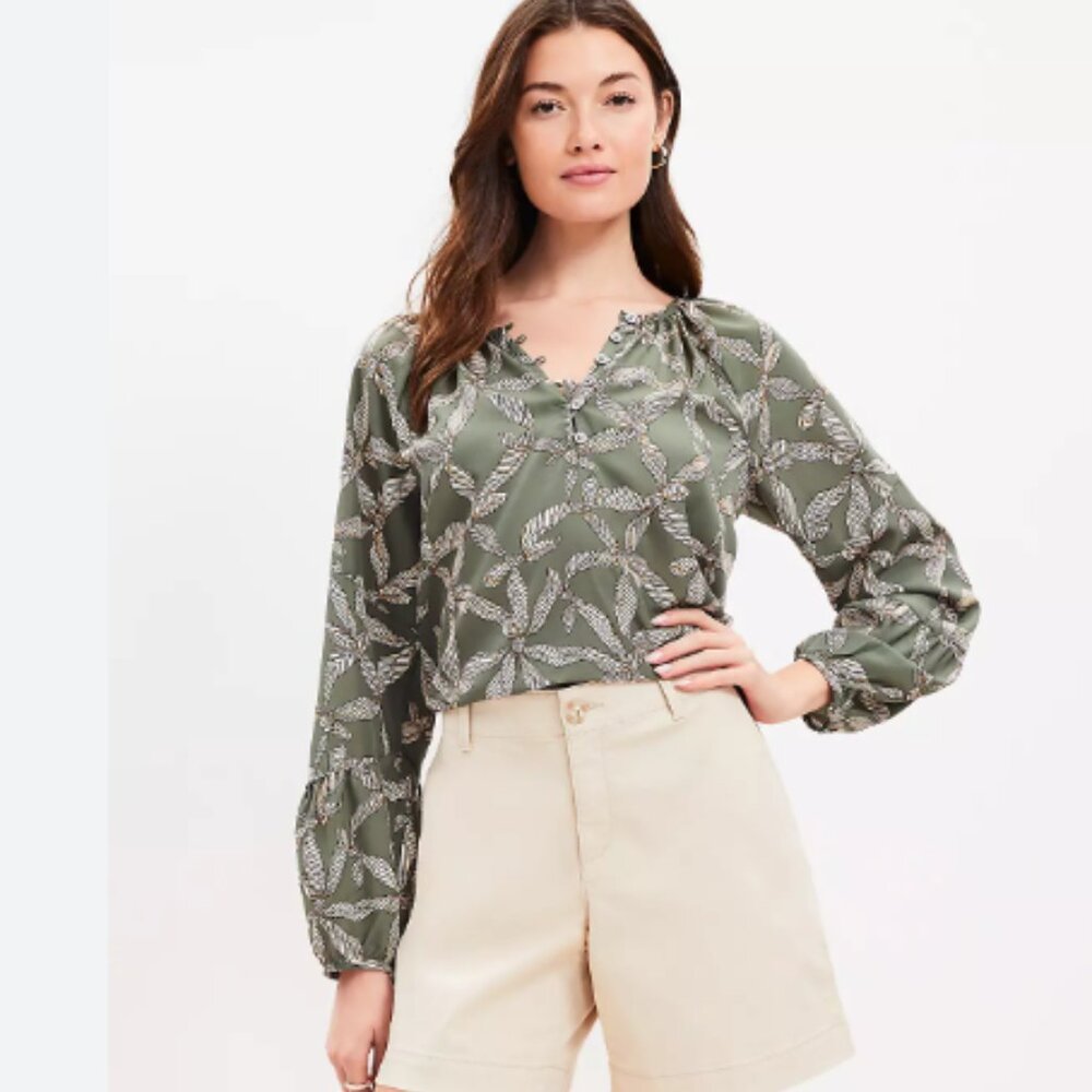 LOFT Green Floral Print Blouse - XXL - New!